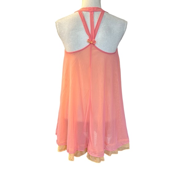 Betsey Johnson Semi Sheer Layered Baby Doll Nightie Women’s SZ Small Pink Orange - Picture 4 of 7